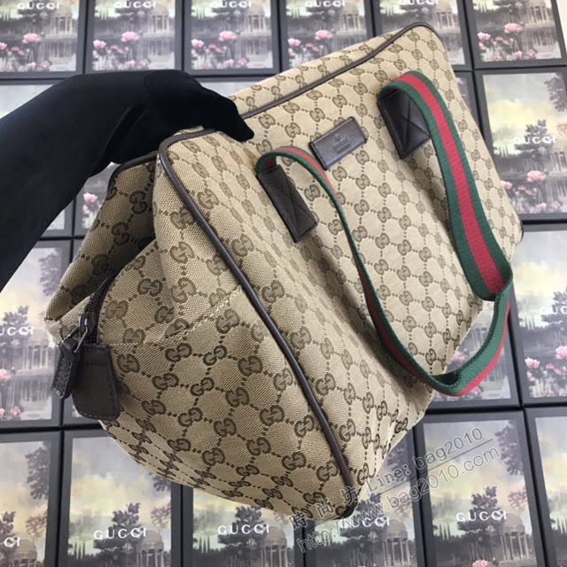 Gucci包 古馳2020新款 火爆款布配皮專櫃同款旅行袋 Gucci手提包 153240啡色  gdj1046